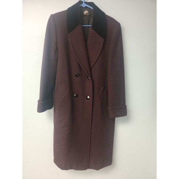 VTG JPD Womens Lined Purple Wool Med‎ Winter Coat w\ Black Velvet Accents - Picture 1 of 6
